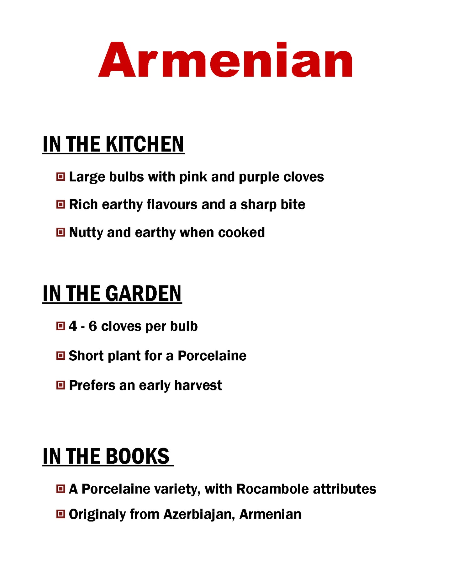 Armenian Garlic, porcelain garlic description card by Garlicloves
