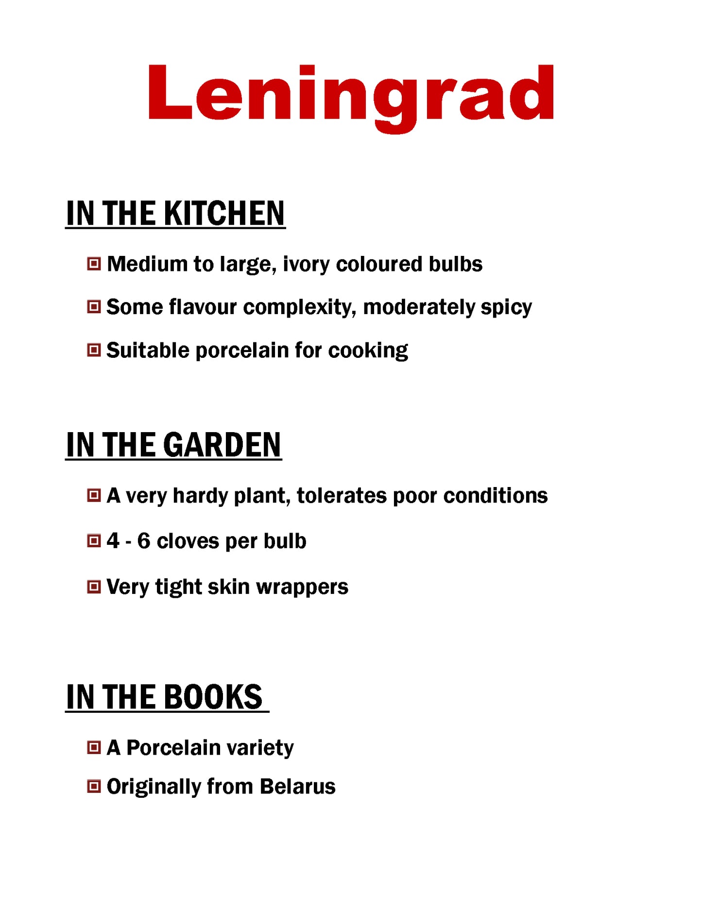 Leningrad garlic, porcelain garlic description card by Garlicloves