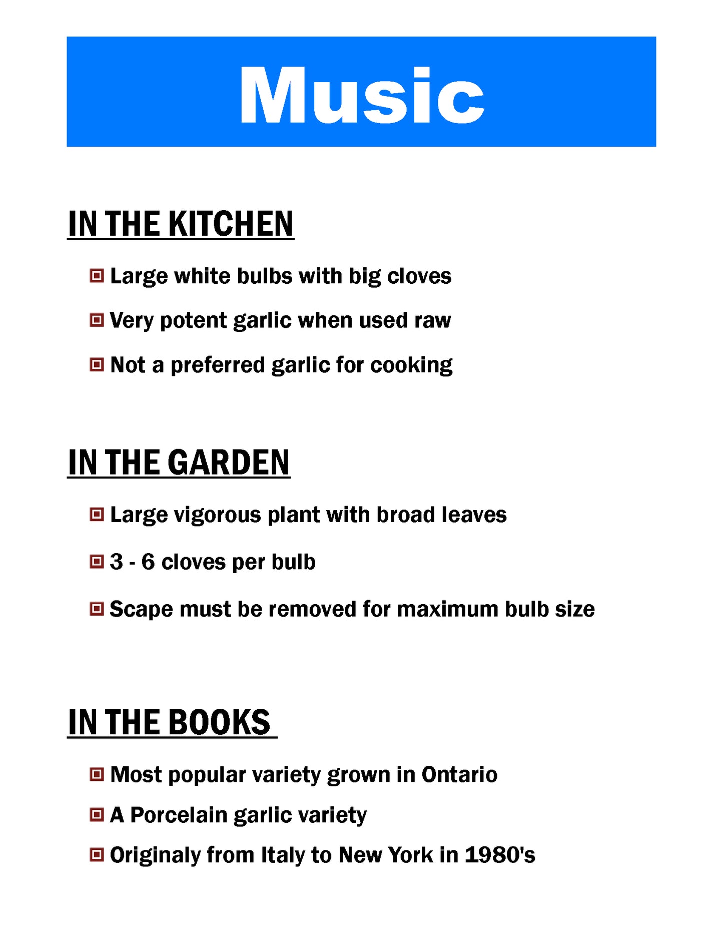 Music Garlic, Porcelain garlic description card by Garlicloves