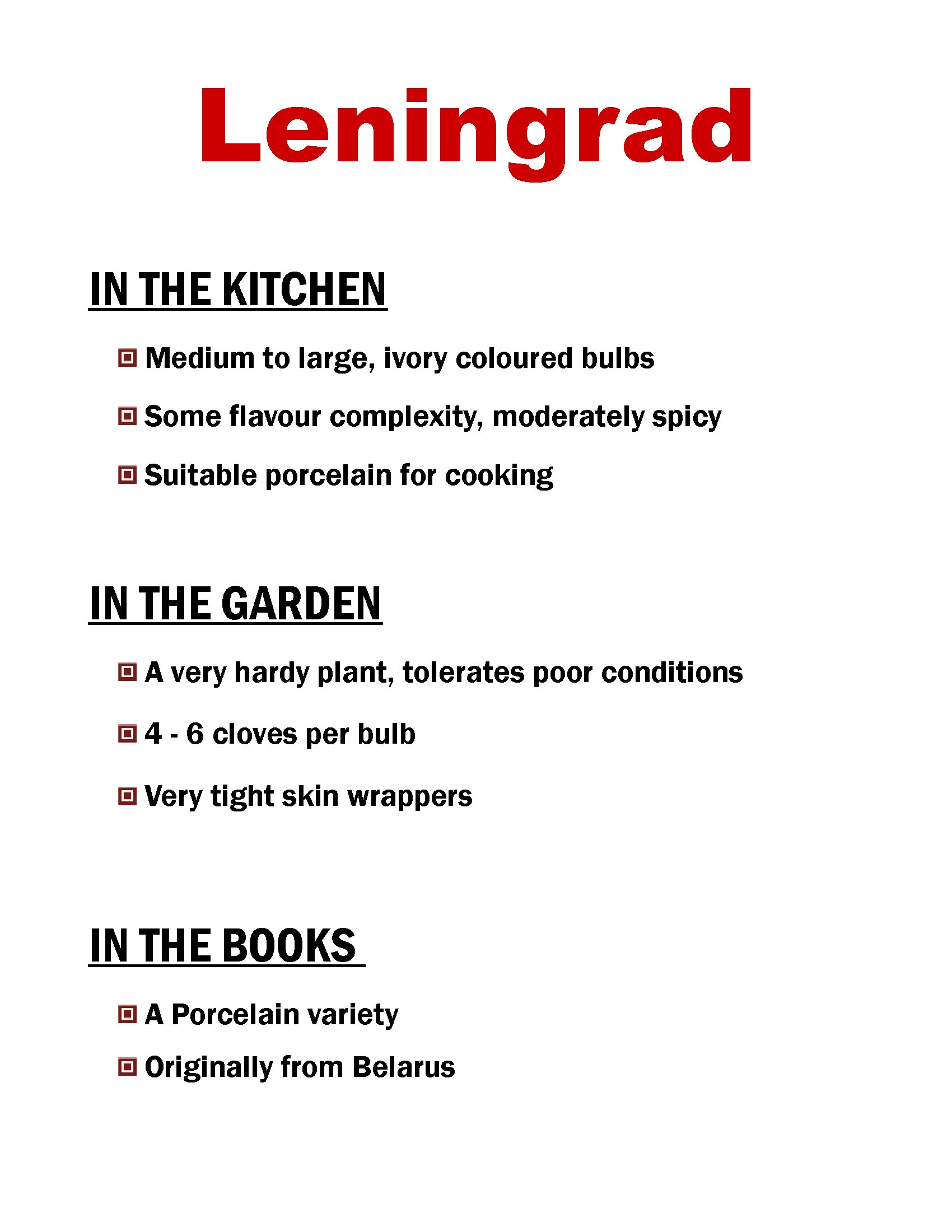 Leningrad garlic, porcelain garlic description card by Garlicloves