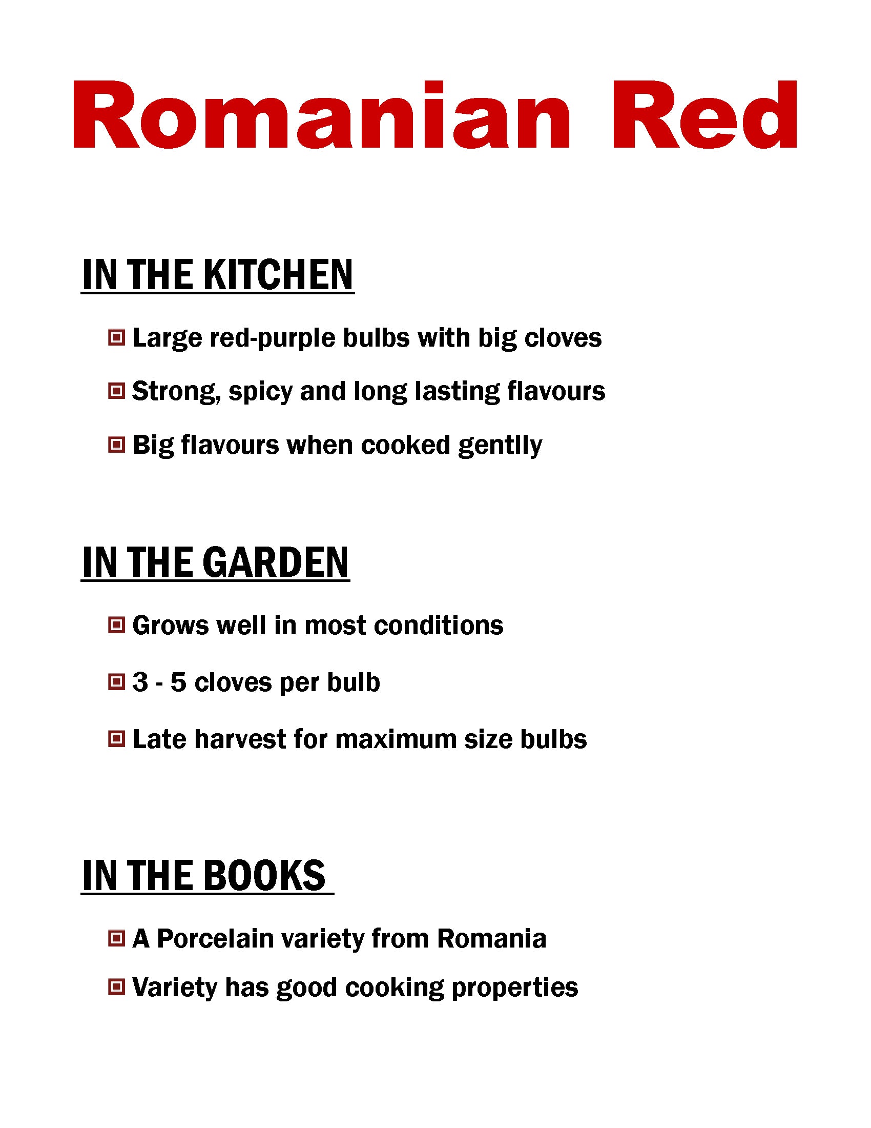 Romanian Red, Porcelain garlic description card by Garlicloves